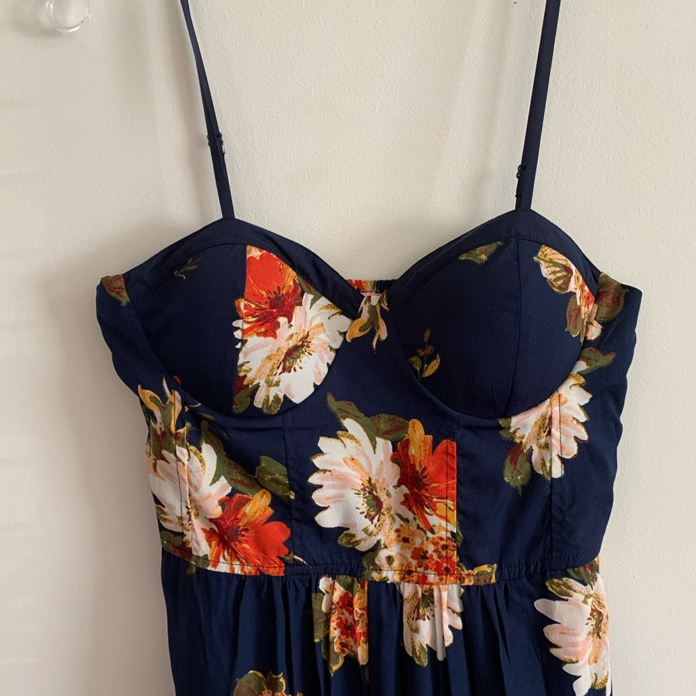 Bustier style blue floral summer jumpsuit